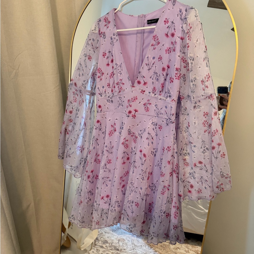 Lavender Floral V-Neck Mini Dress